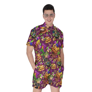 Cute Dachshund Mardi Gras Hawaiian Romper For Men