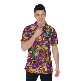 Mardi Gras Dachshund Hawaiian Polo Shirt For Men