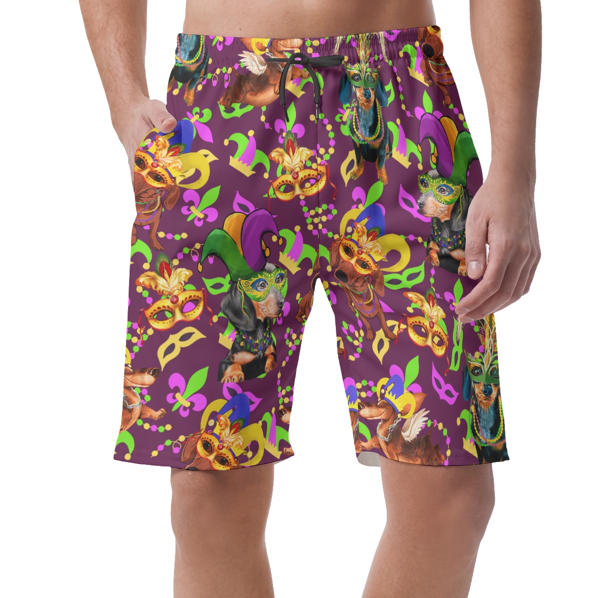 Funny Dachshund Mardi Gras Festival Hawaiian Beach Shorts For Men - variant image 1