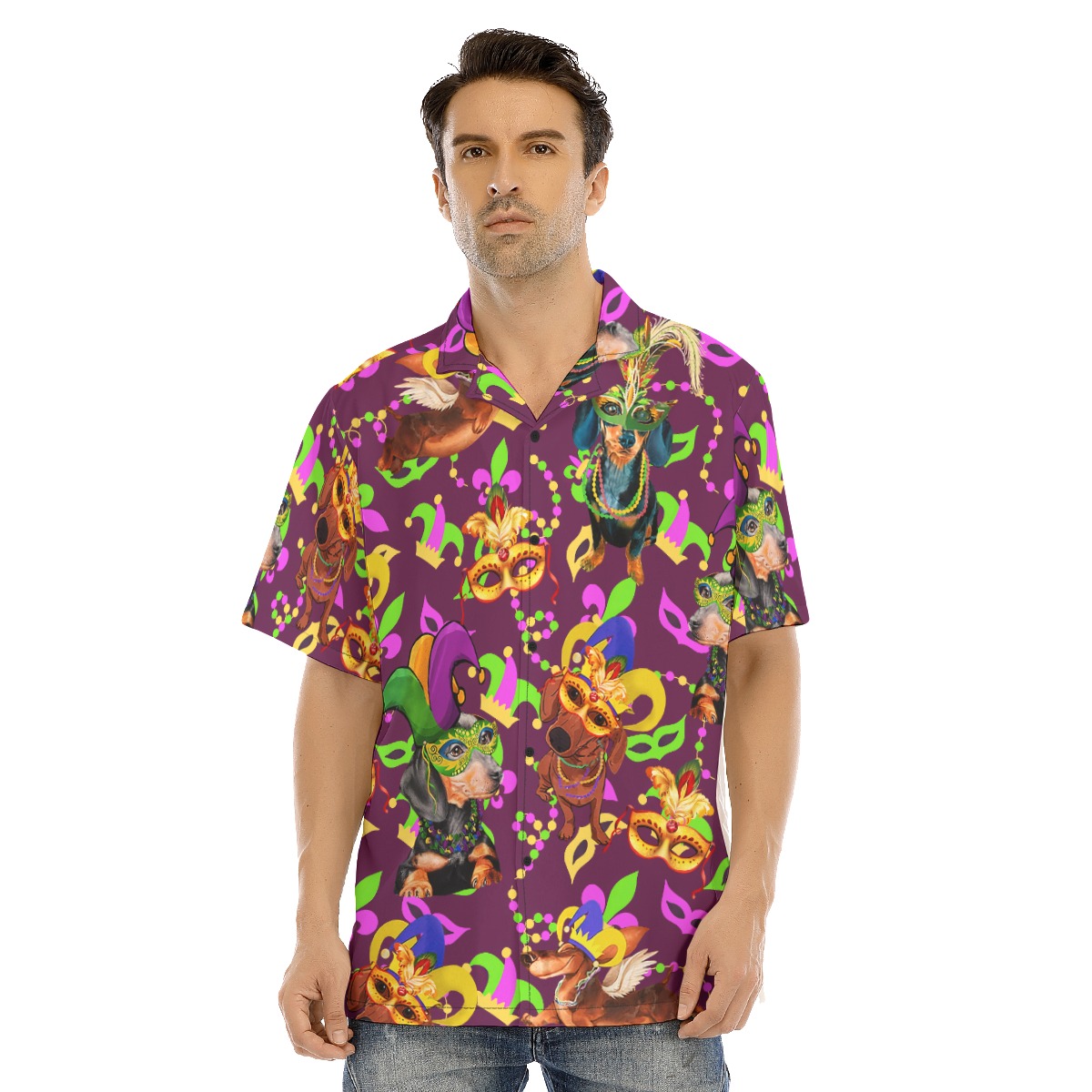 Funny Dachshund Mardi Gras Hawaiian Shirt For Men - variant image 1