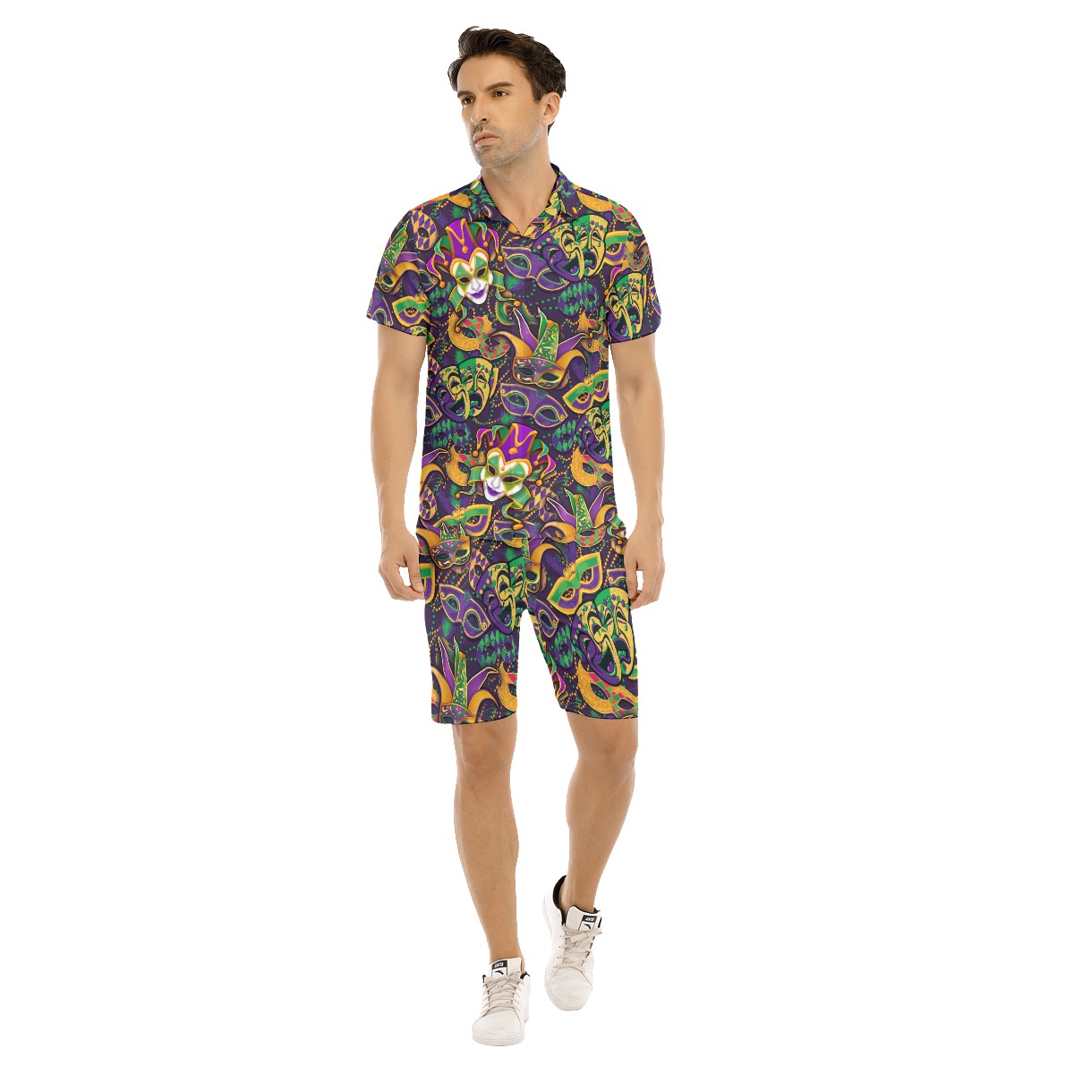 Happy Mardi Gras Colorful Hawaiian Shirt And Shorts For Men - variant image 1