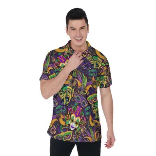 Mardi Gras Hawaiian Golf Polo Shirt For Men