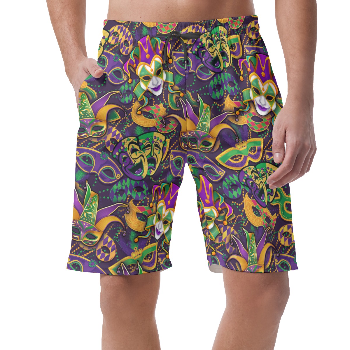 Colorful Masks Mardi Gras Hawaiian Beach Shorts For Men - variant image 1