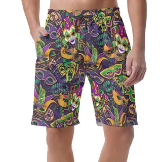 Colorful Masks Mardi Gras Hawaiian Beach Shorts For Men