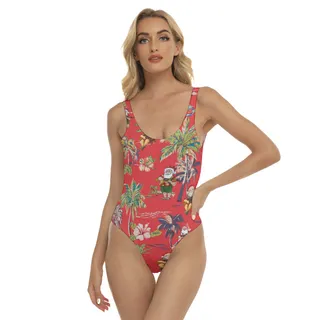 Tropical Santa Claus Tactical Gun Vintage Hawaiian Swimsuit For Women