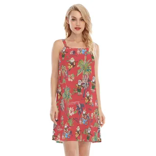 Funny Santa Claus With Gun Vintage Aloha Cami Dresses For Women