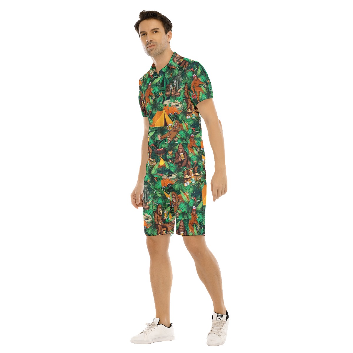 Set Bigfoot Camping Tropical Hawaiian Shirt And Matching Shorts For Men