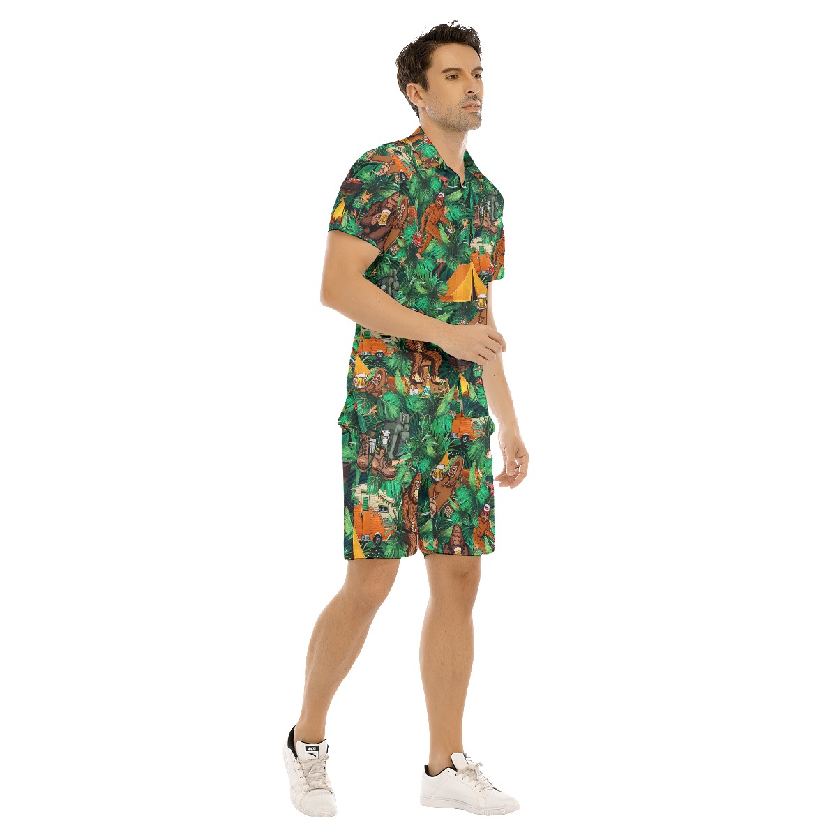 Set Bigfoot Camping Tropical Hawaiian Shirt And Matching Shorts For Men