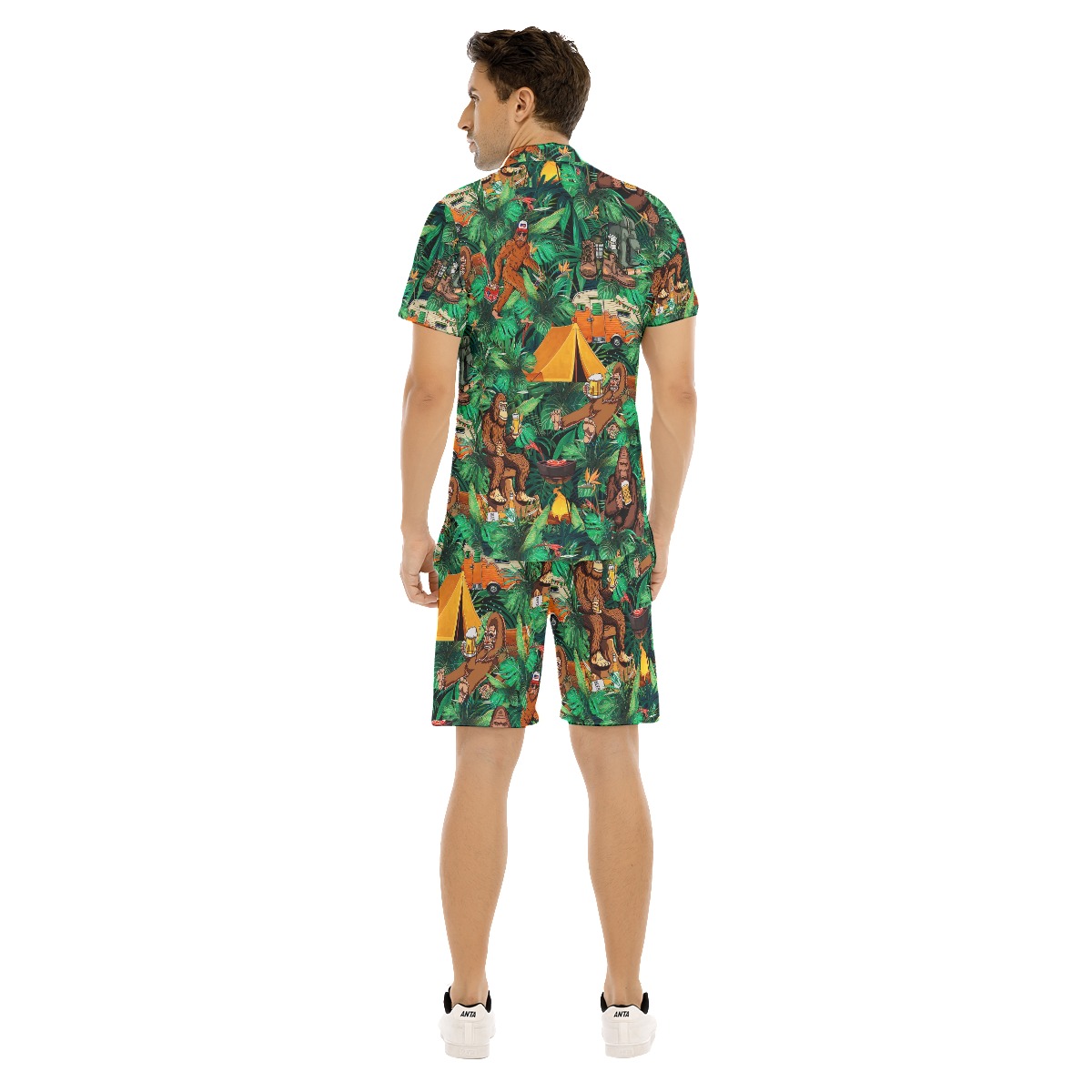 Set Bigfoot Camping Tropical Hawaiian Shirt And Matching Shorts For Men
