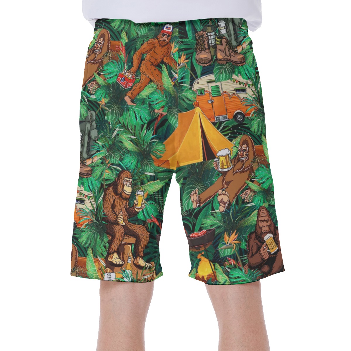 Tropical Bigfoot Camping Hawaiian Swim Trunks For Men
