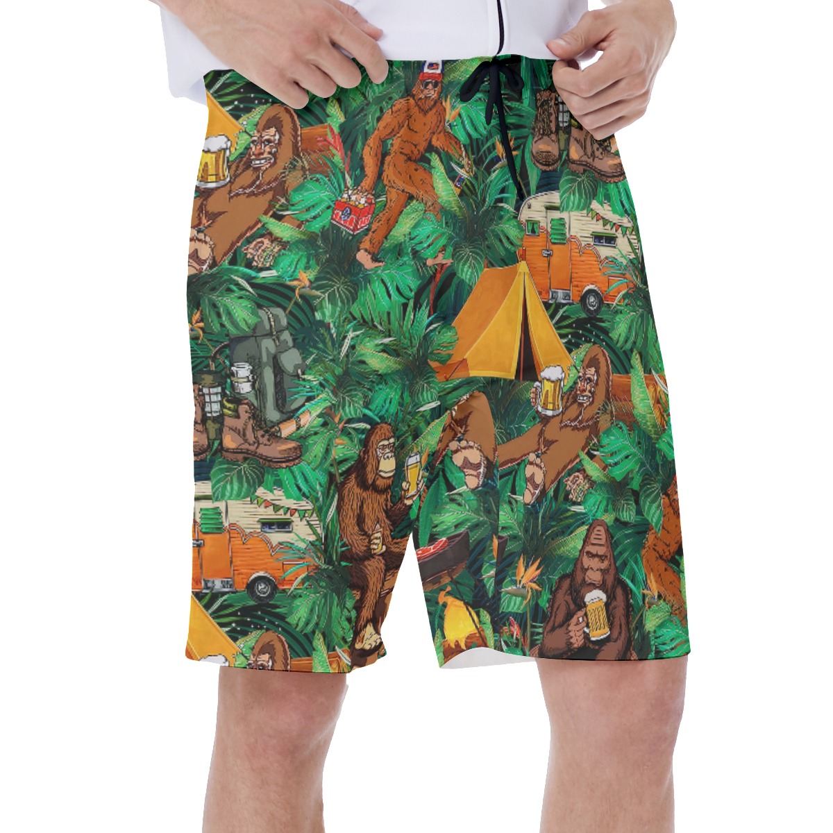 Tropical Bigfoot Camping Hawaiian Swim Trunks For Men