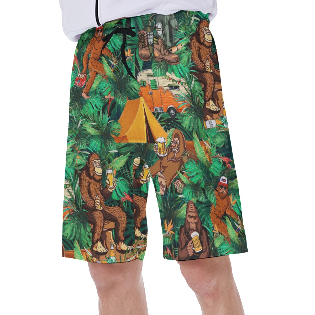 Tropical Bigfoot Camping Hawaiian Swim Trunks For Men