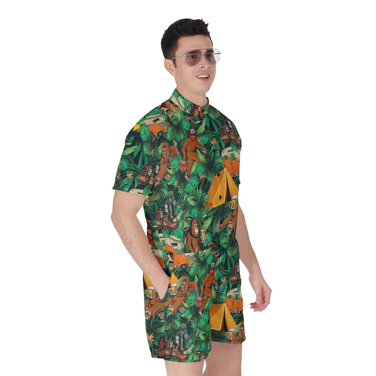 Tropical Bigfoot Camping Men's Hawaiian Romper