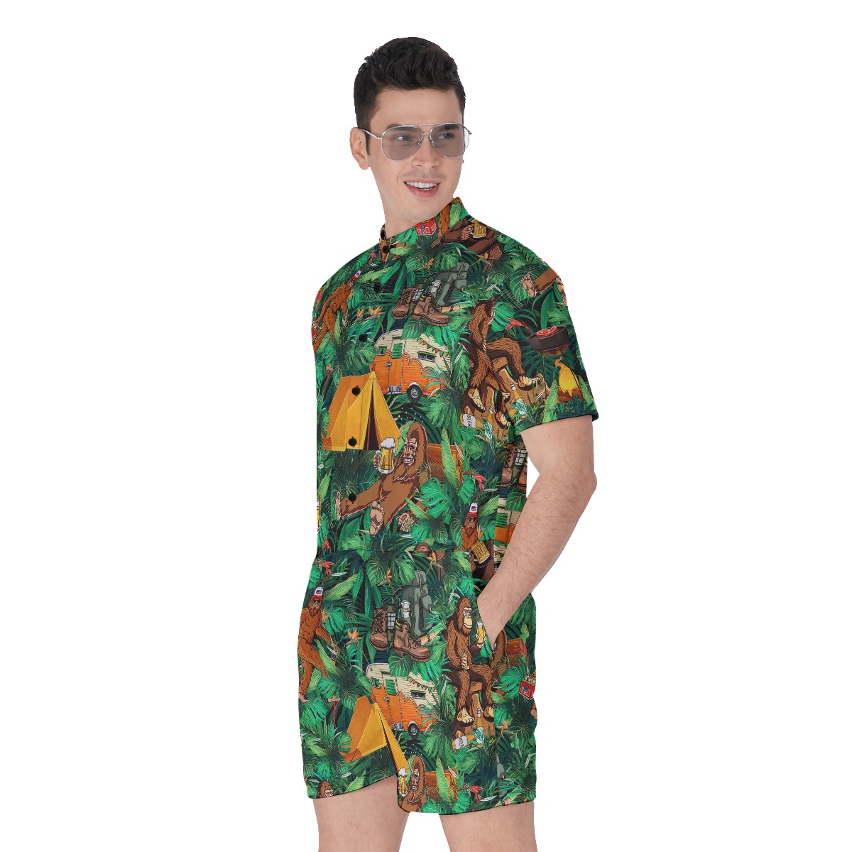 Tropical Bigfoot Camping Men's Hawaiian Romper