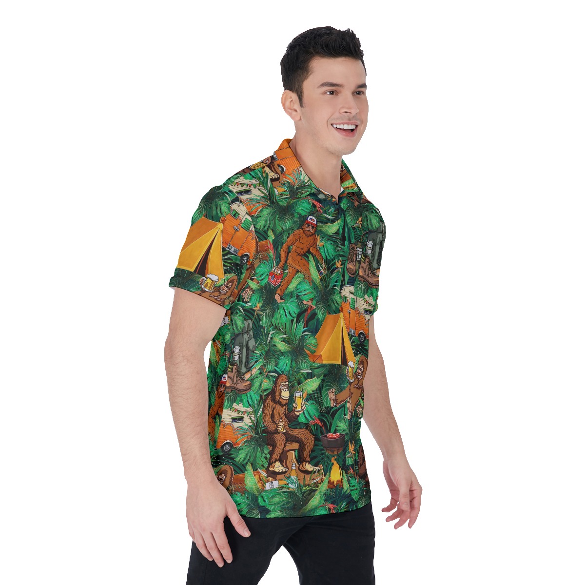Tropical Bigfoot Camping Hawaiian Polo Shirt For Men