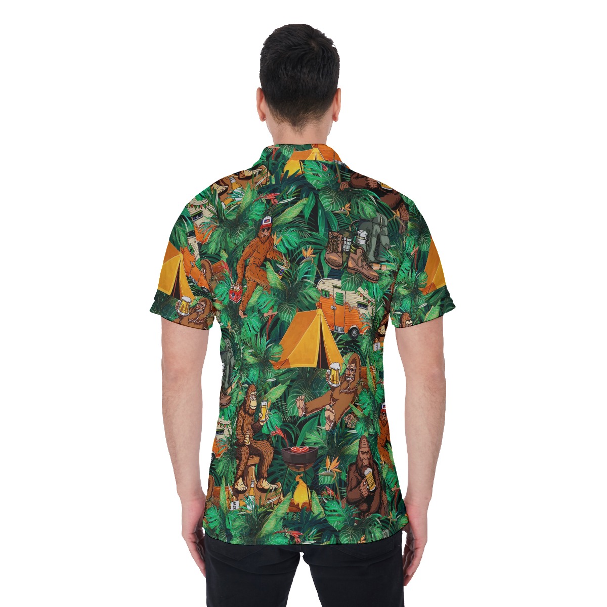 Tropical Bigfoot Camping Hawaiian Polo Shirt For Men