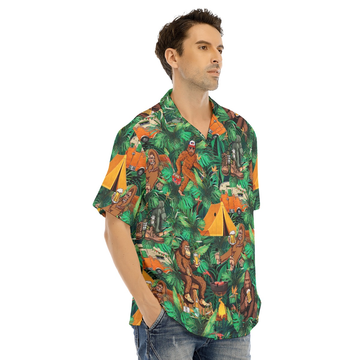 Funny Camping Bigfoot Tropical Hawaiian Shirt