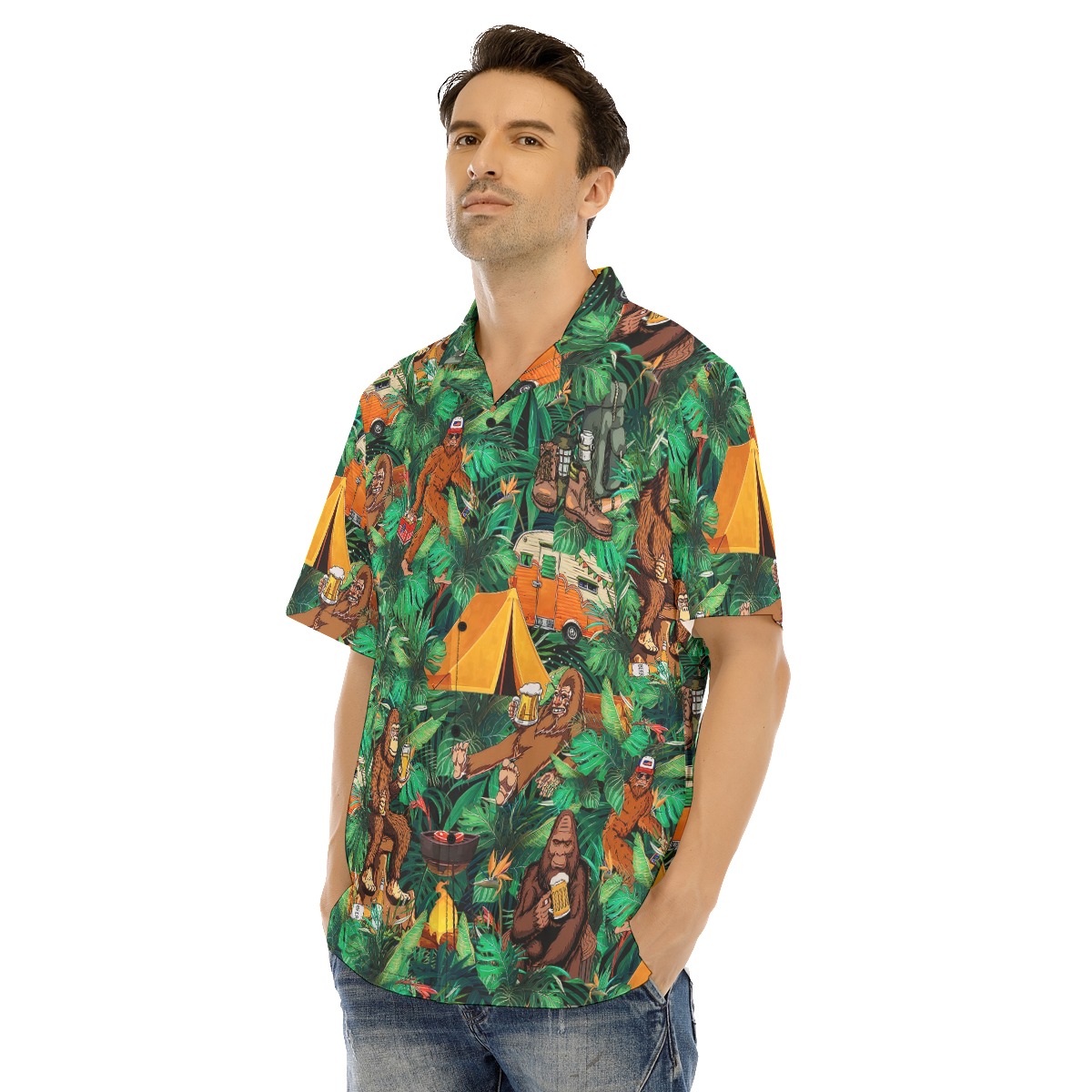 Funny Camping Bigfoot Tropical Hawaiian Shirt