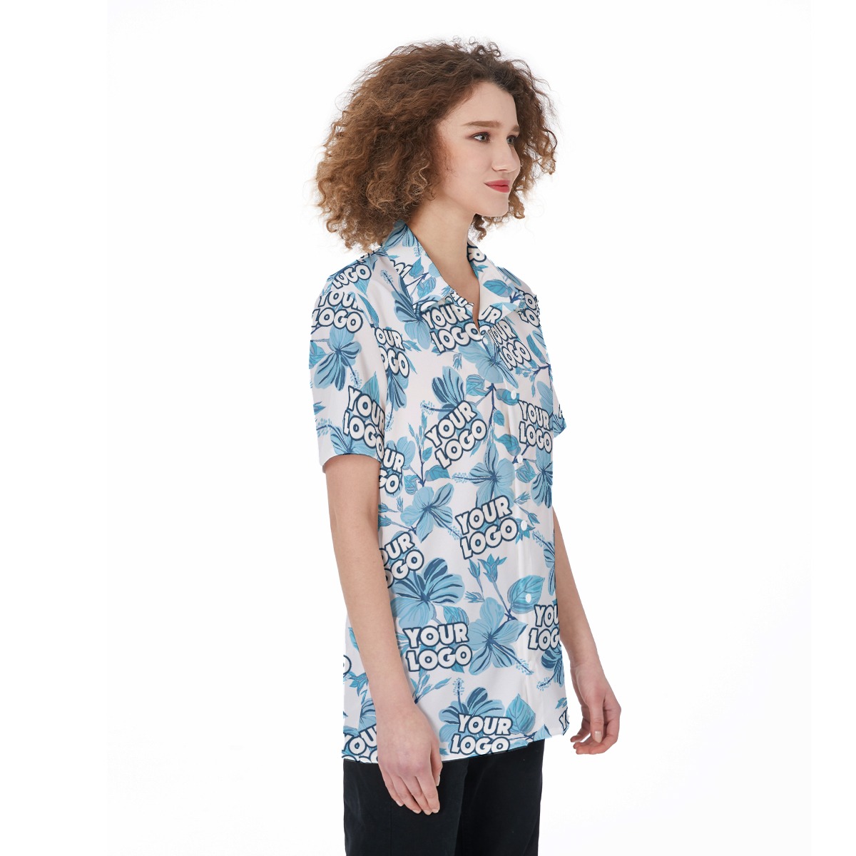 Custom Company Logo Women's Hawaiian Shirt Button Up