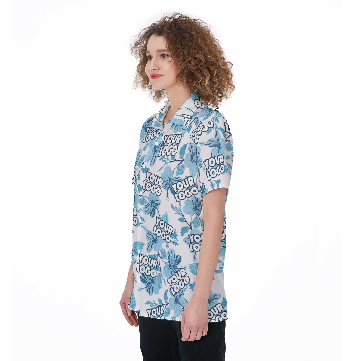 Custom Company Logo Women's Hawaiian Shirt Button Up