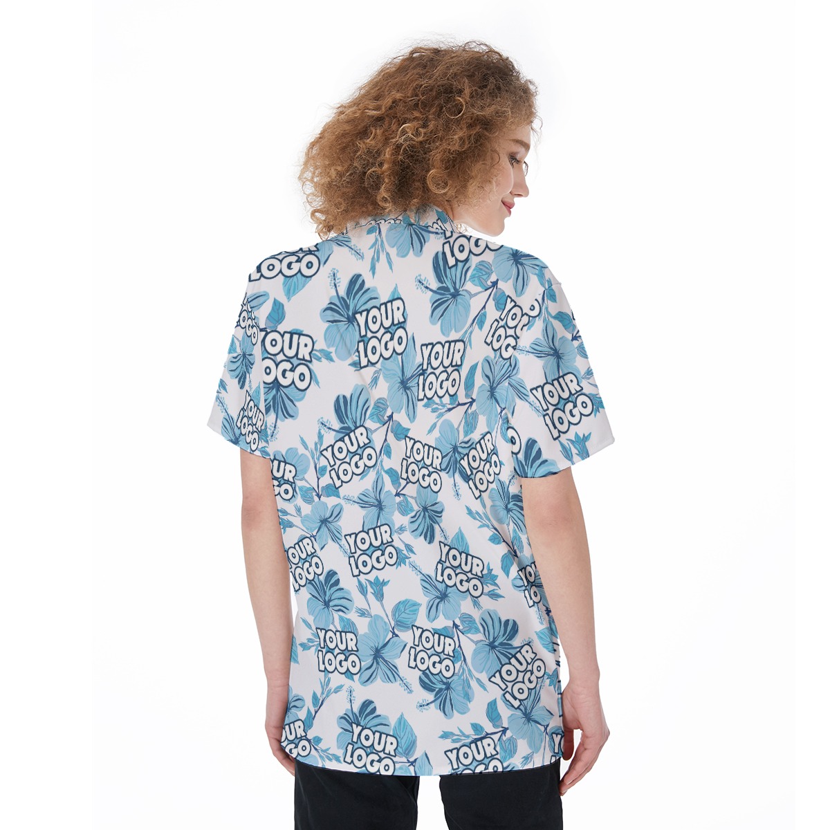 Custom Company Logo Women's Hawaiian Shirt Button Up