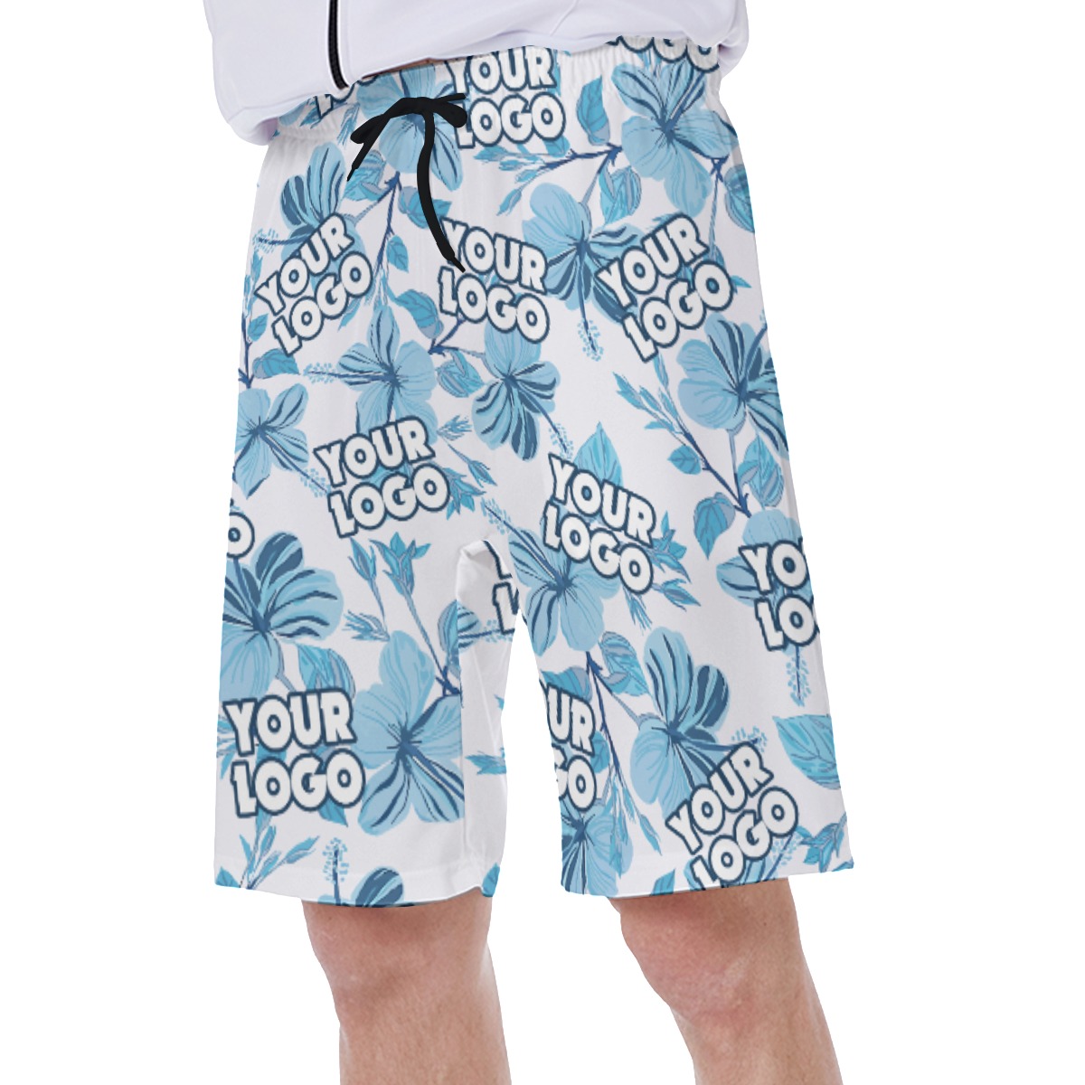 Blue Custom Logo Tropical Swim Trunks For Men