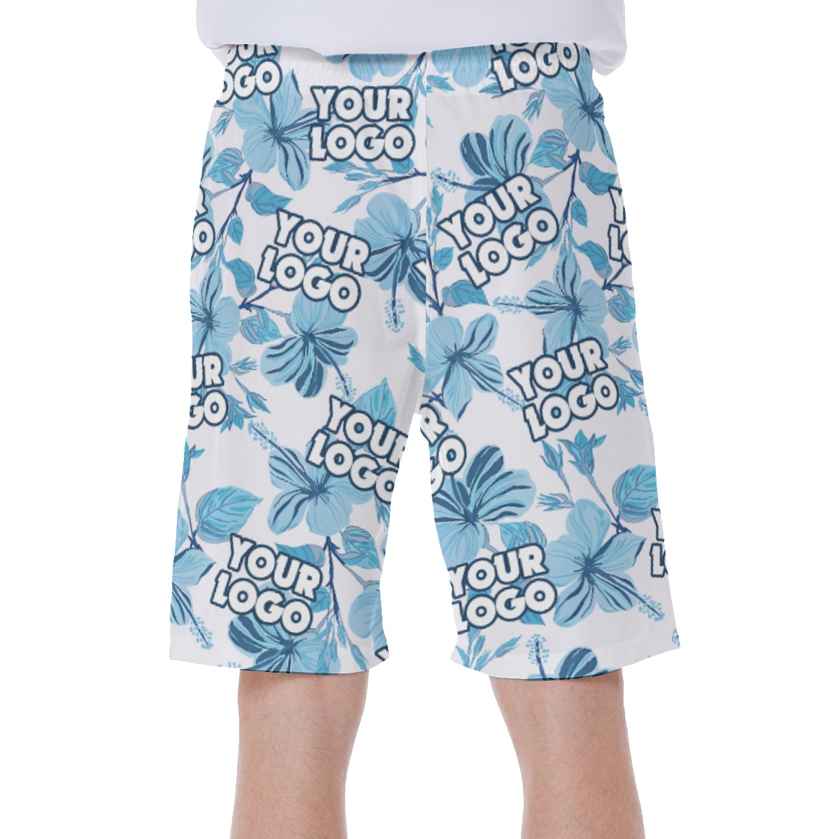 Blue Custom Logo Tropical Swim Trunks For Men
