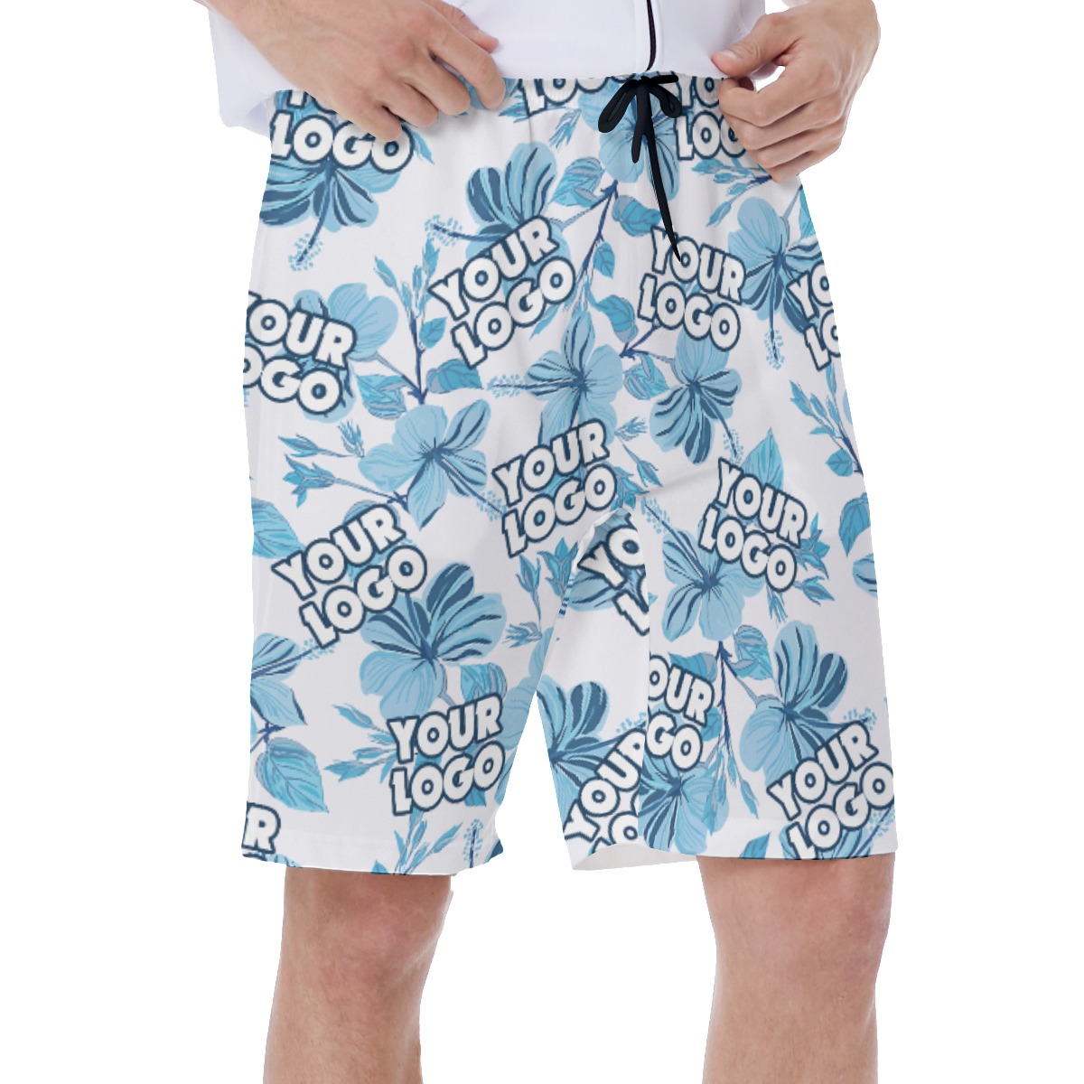 Blue Custom Logo Tropical Swim Trunks For Men
