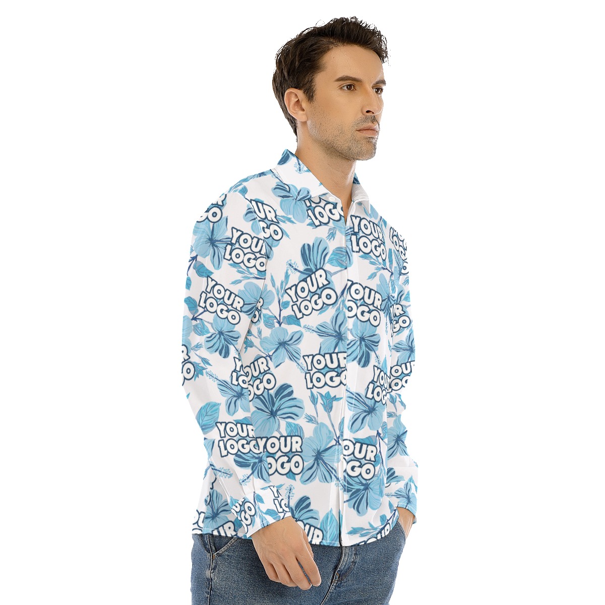 Custom Logo Long Sleeve Hawaiian Shirt For Men