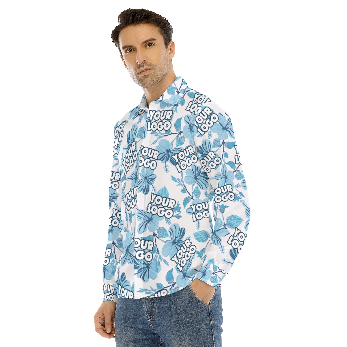 Custom Logo Long Sleeve Hawaiian Shirt For Men