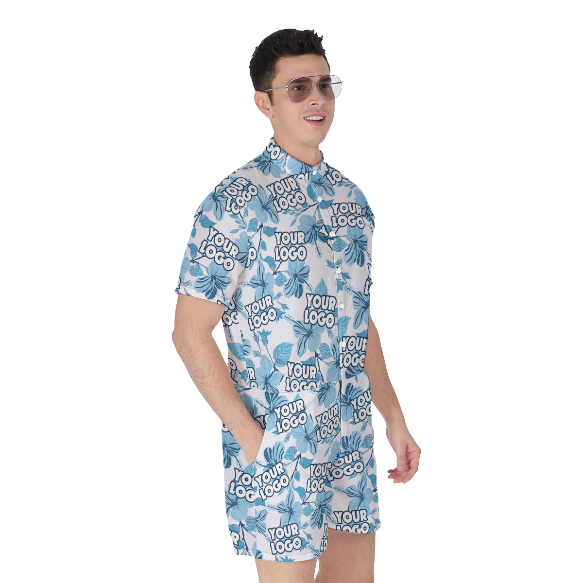 Tropical Hibiscus Romper With Custom Logo For Men