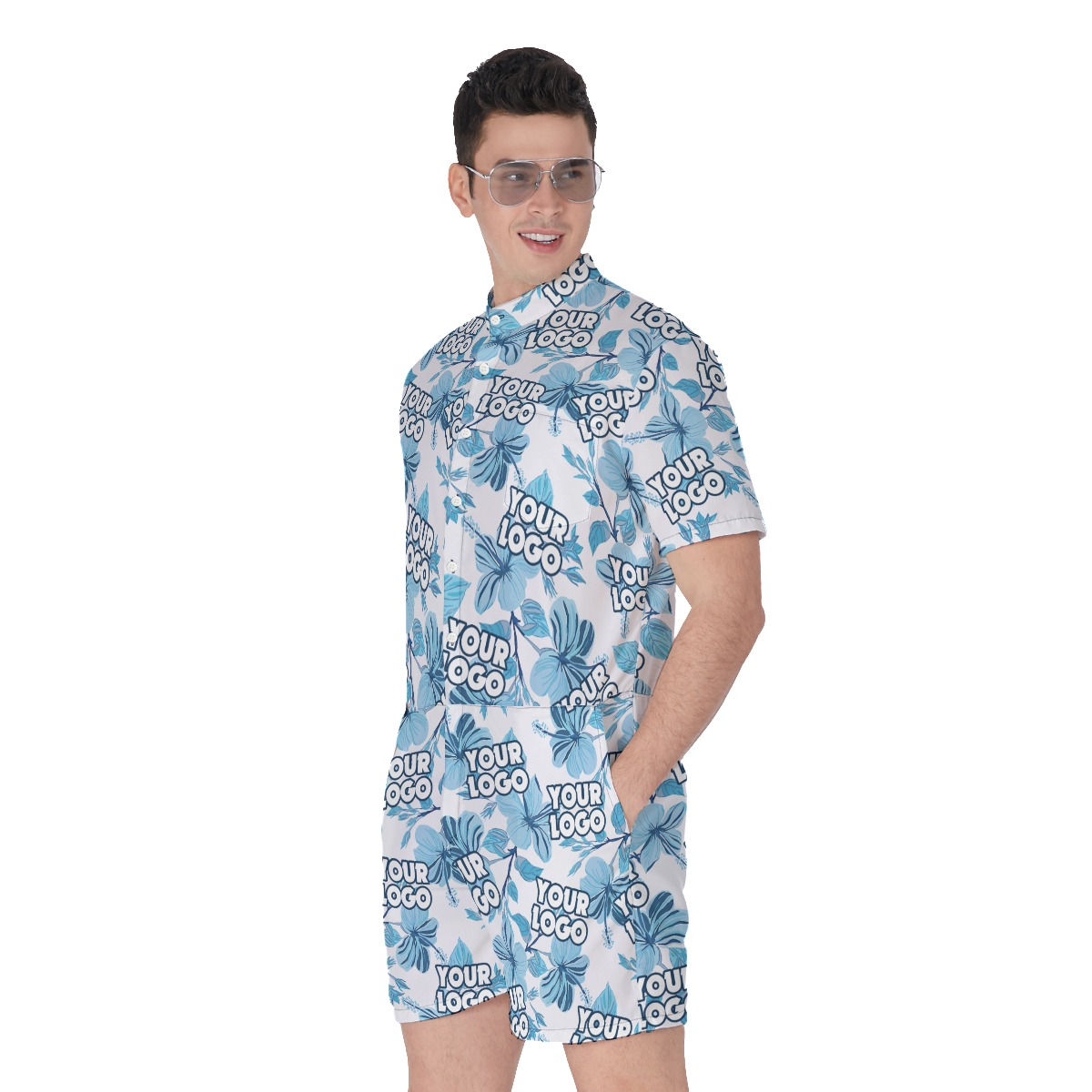 Tropical Hibiscus Romper With Custom Logo For Men