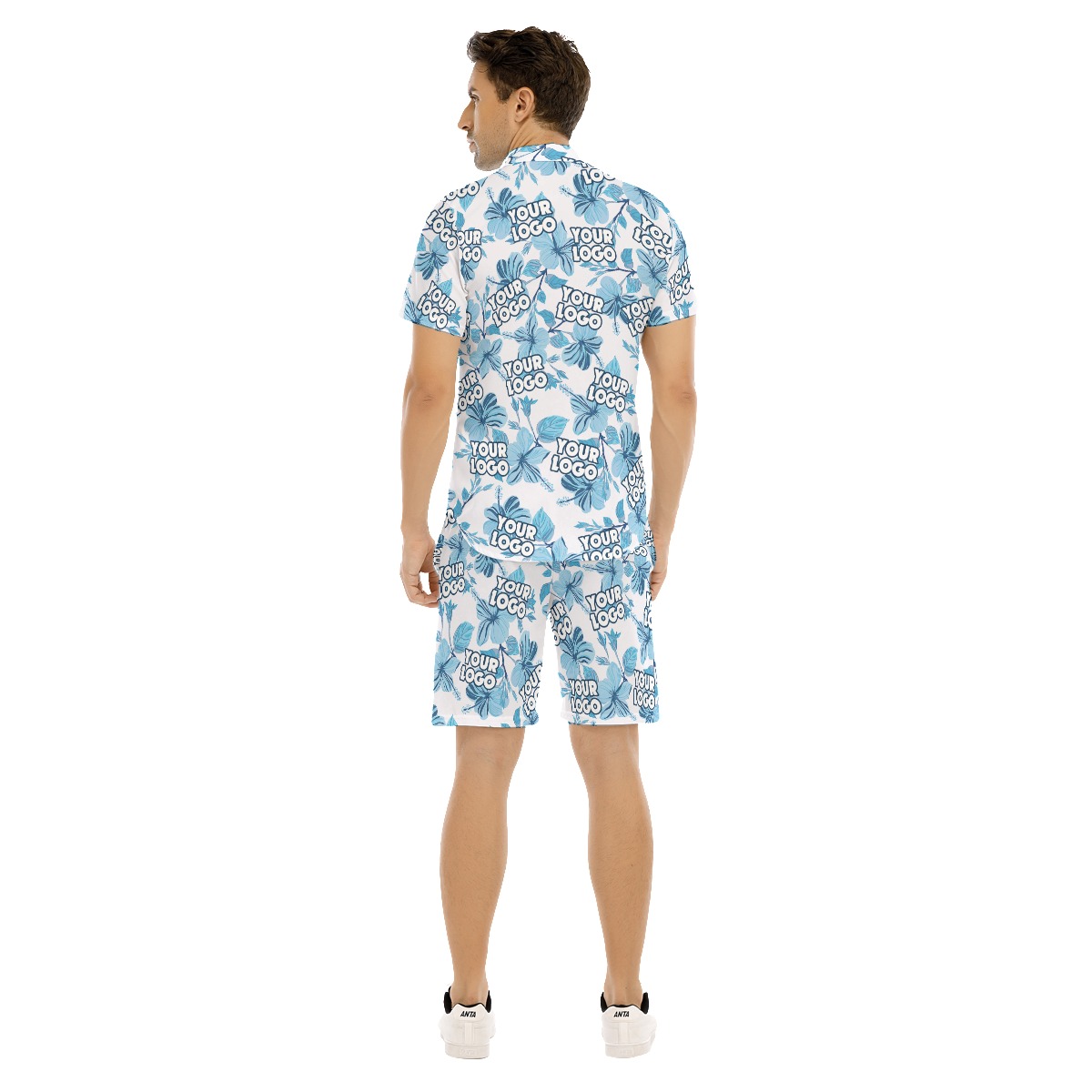 Personalize Company Logo Hawaiian Button Up Shirt Set For Men