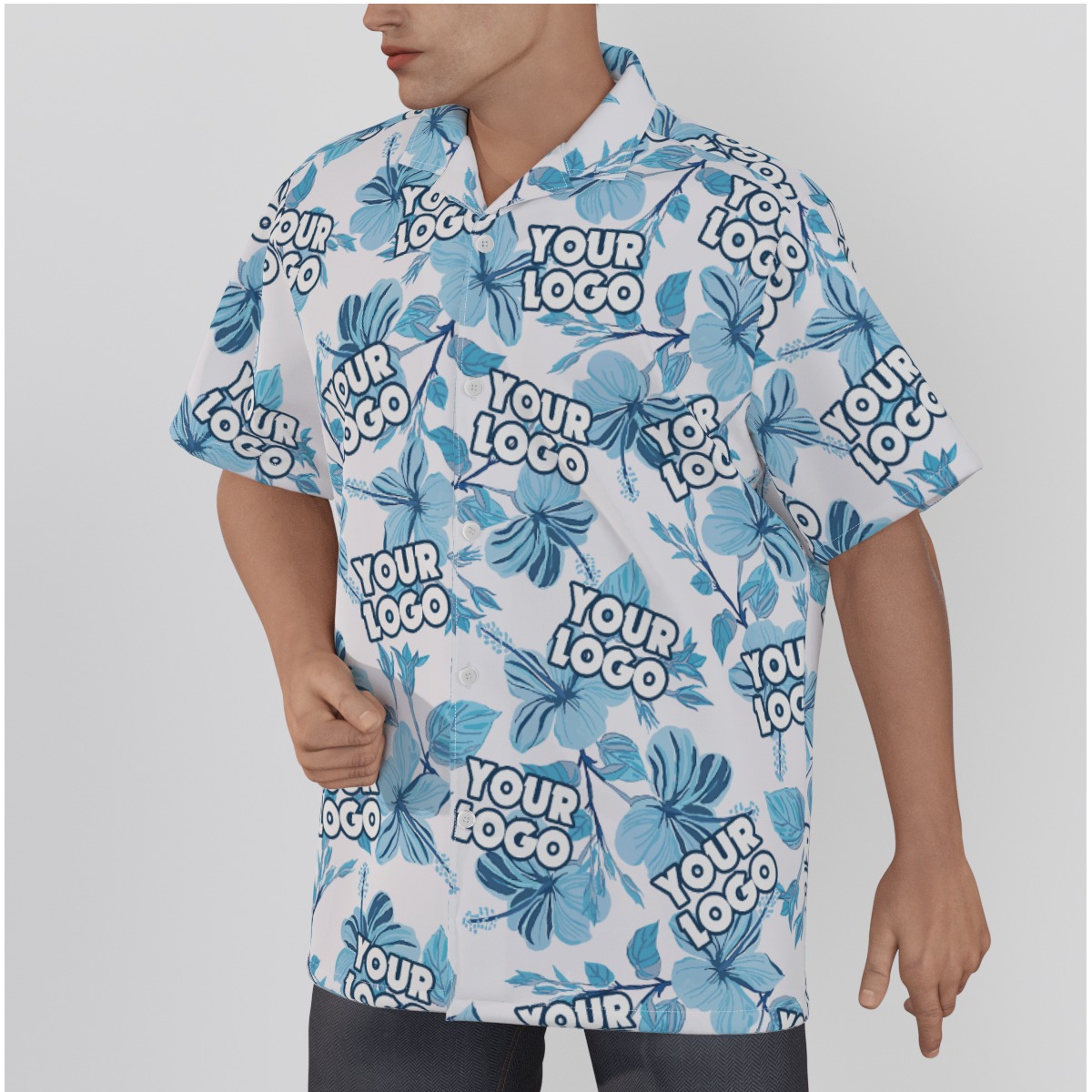 Men's Custom Logo Hawaii Shirt With Short Sleeve Button Up