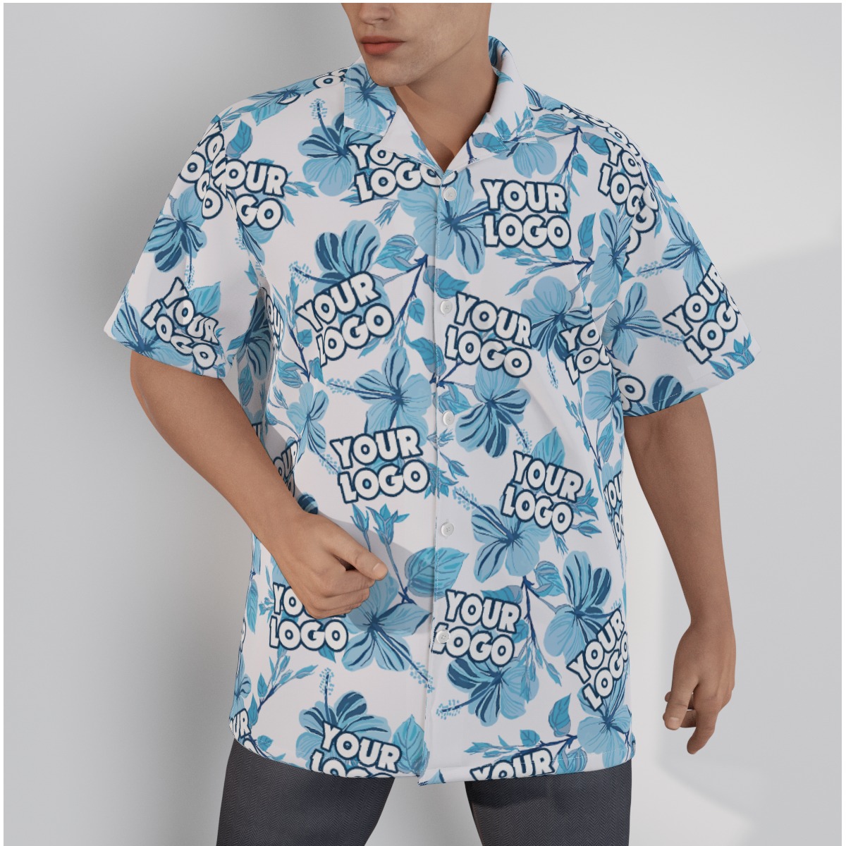 Men's Custom Logo Hawaii Shirt With Short Sleeve Button Up