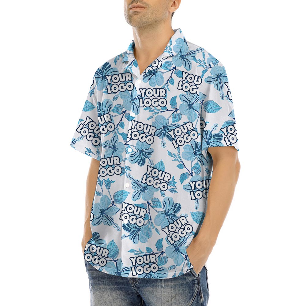 Men's Custom Logo Hawaii Shirt With Short Sleeve Button Up
