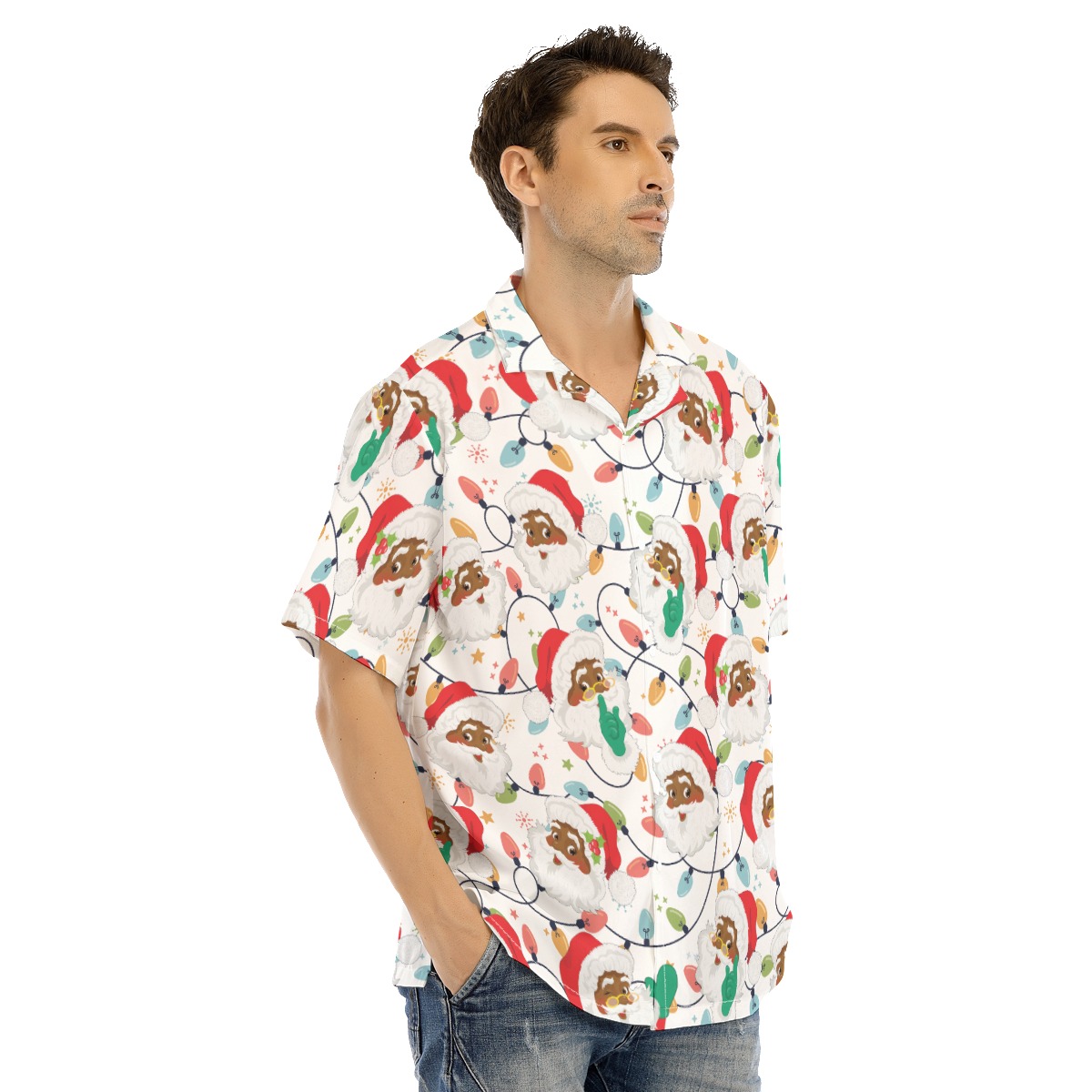 Believe Black Santa Hawaiian Christmas Button Up Shirt