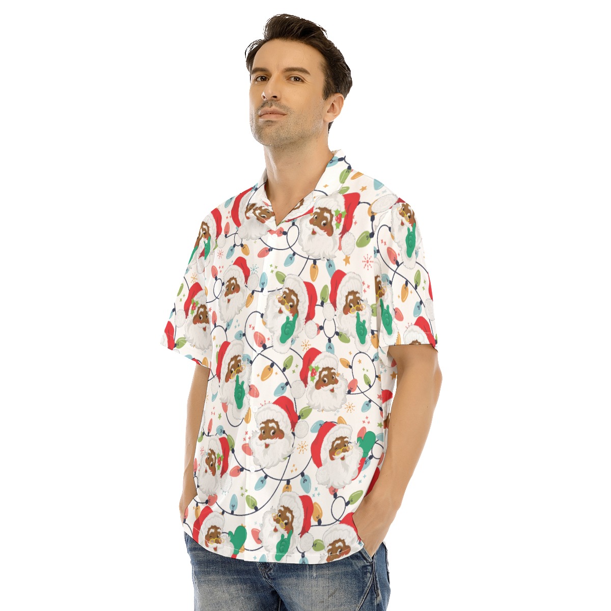 Believe Black Santa Hawaiian Christmas Button Up Shirt