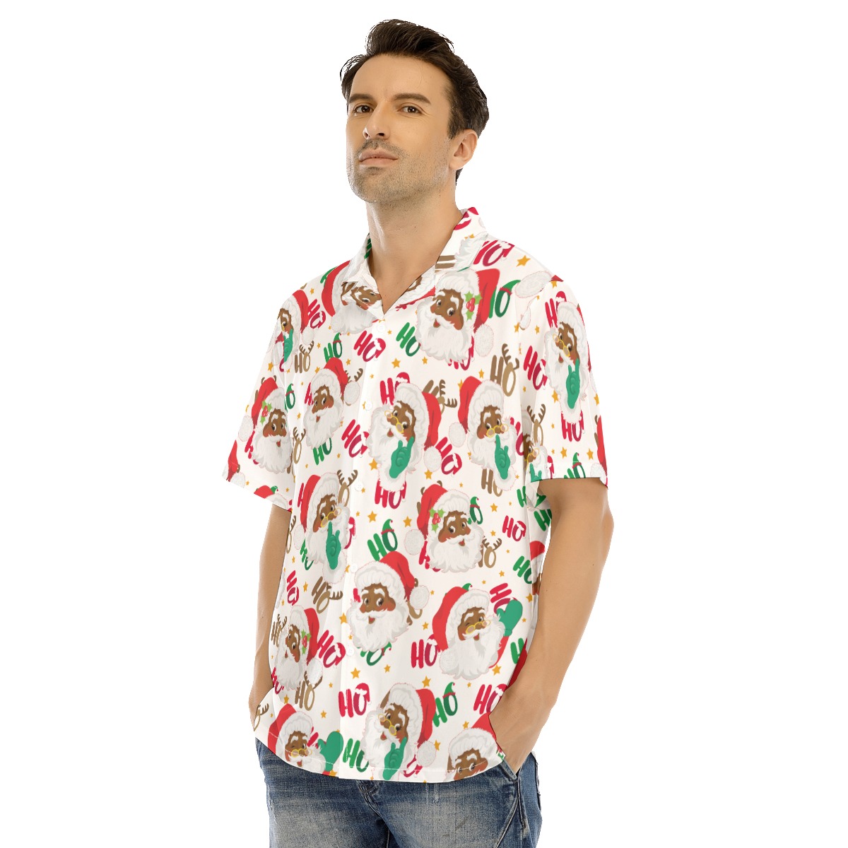 Colorful Christmas Decorations Black Santa Hawaiian Christmas Shirt