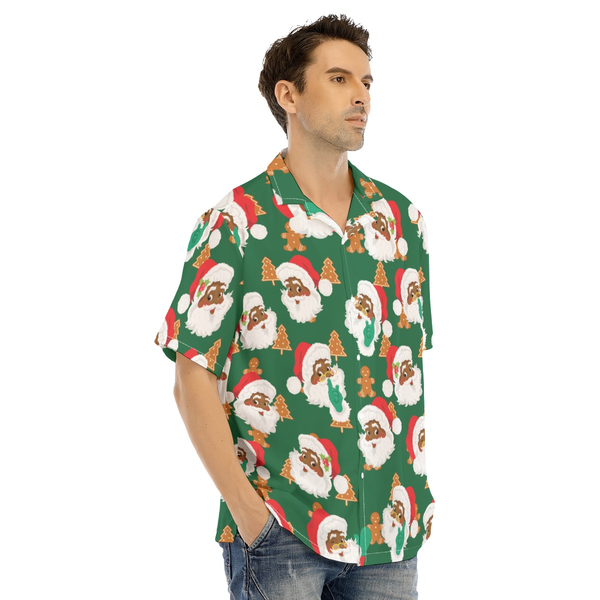 Green American African Santa Aloha Christmas Shirt
