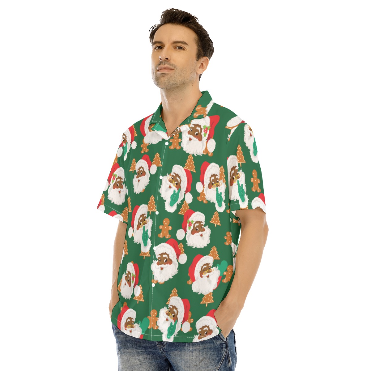 Green American African Santa Aloha Christmas Shirt
