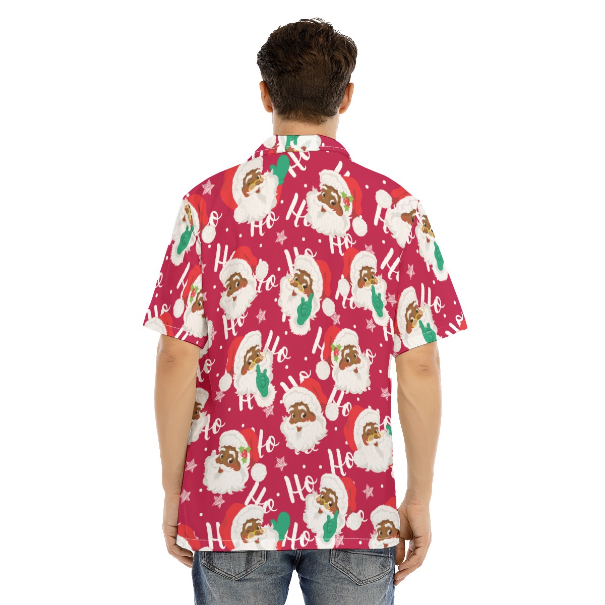 Funny Black Santa Ho Ho Ho Christmas Short Sleeve Collar Shirt