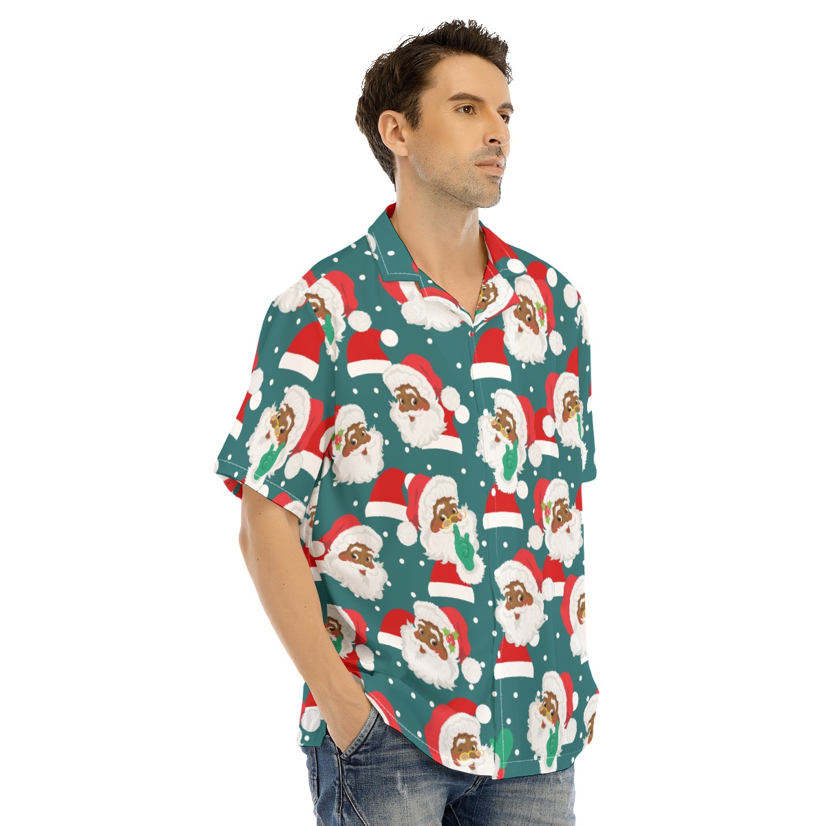 African American Santa Claus Button Christmas Shirt