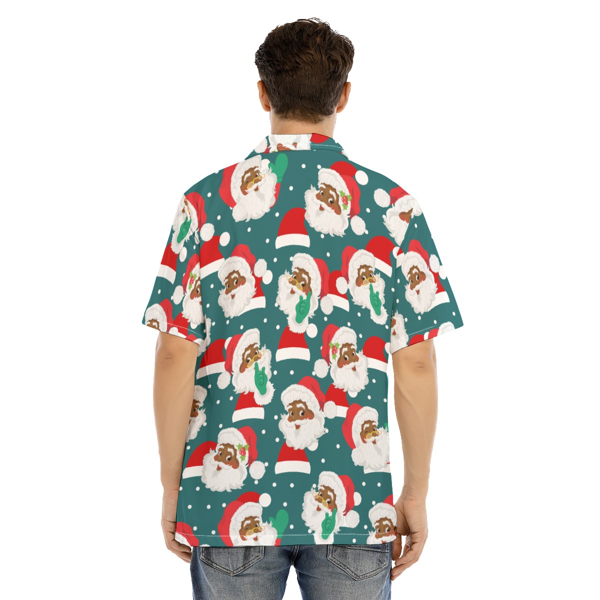 African American Santa Claus Button Christmas Shirt