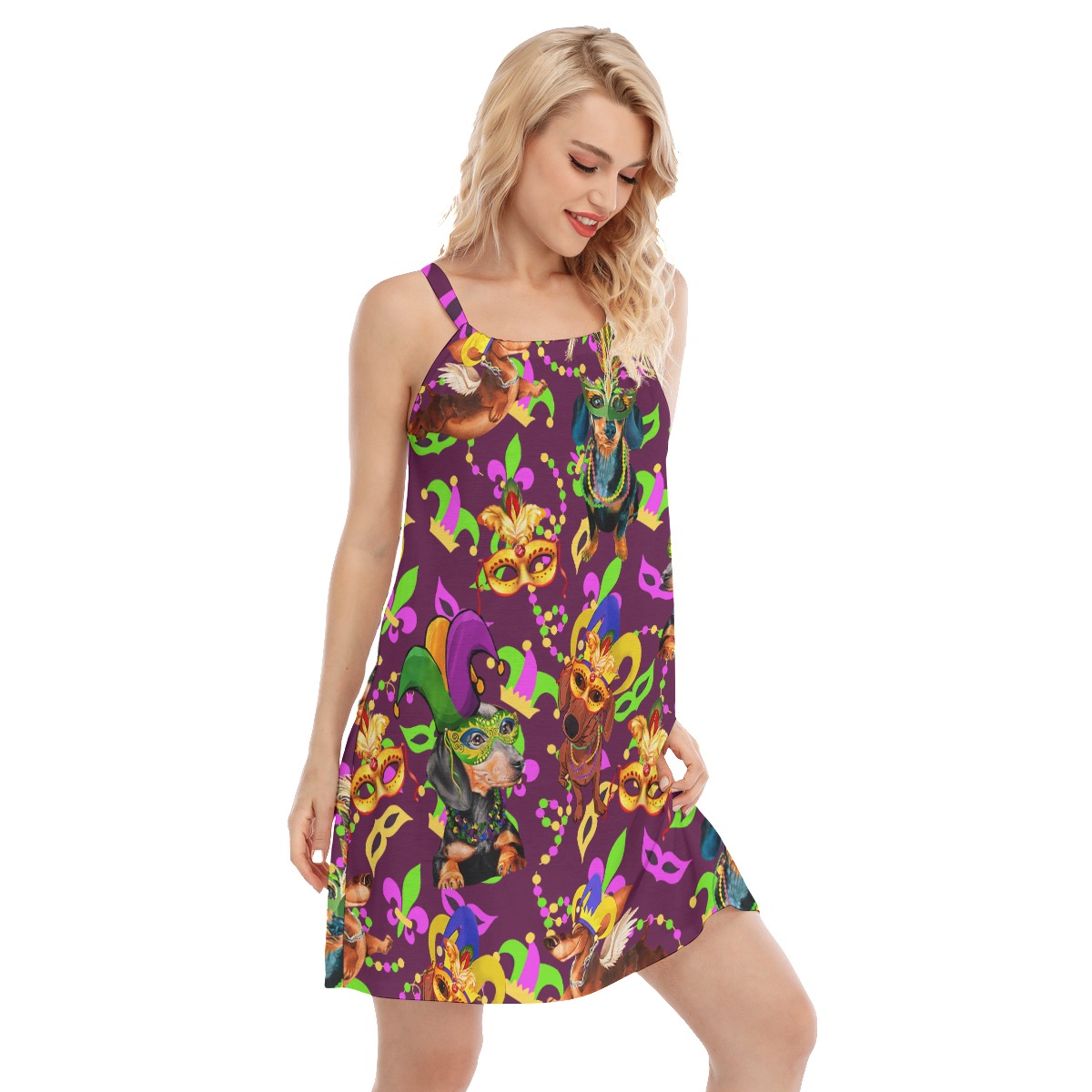 Funny Dachshund Mardi Gras Women's Cami Dresses For Summer
