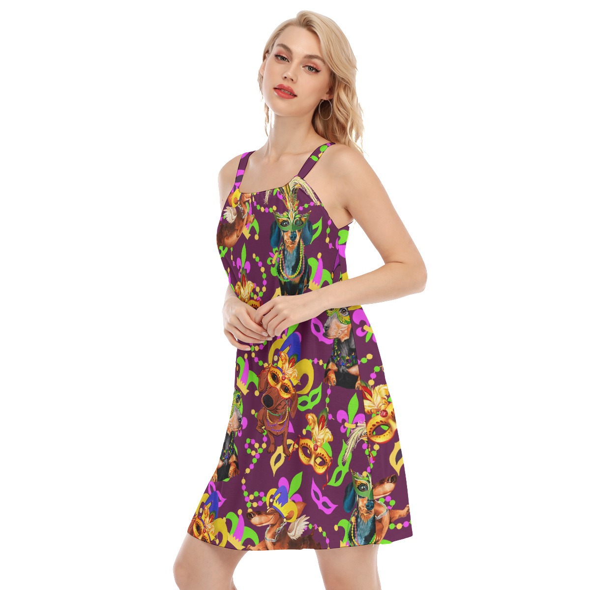 Funny Dachshund Mardi Gras Women's Cami Dresses For Summer