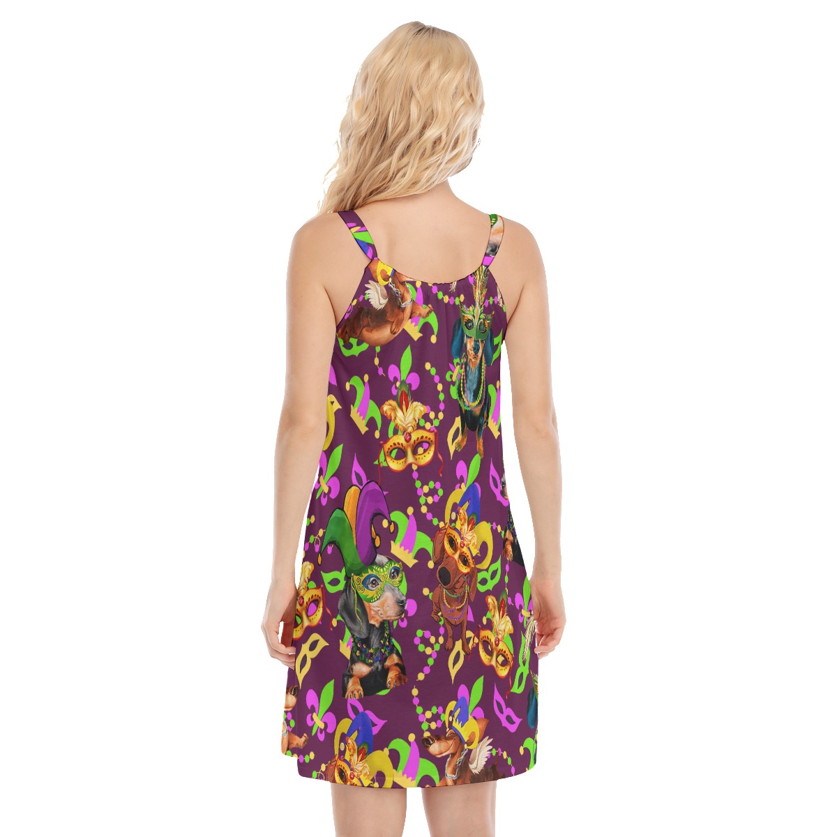 Funny Dachshund Mardi Gras Women's Cami Dresses For Summer