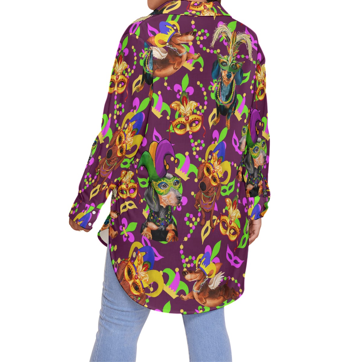 Mardi Gras Dachshund Hawaiian Plus Size Shirt For Women