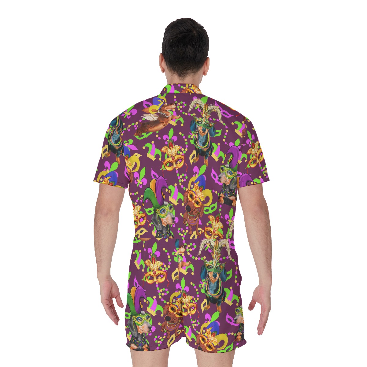 Cute Dachshund Mardi Gras Hawaiian Romper For Men