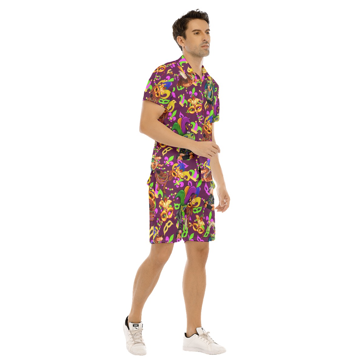 Funny Dachshund Mardi Gras Hawaiian Shirt Set For Men